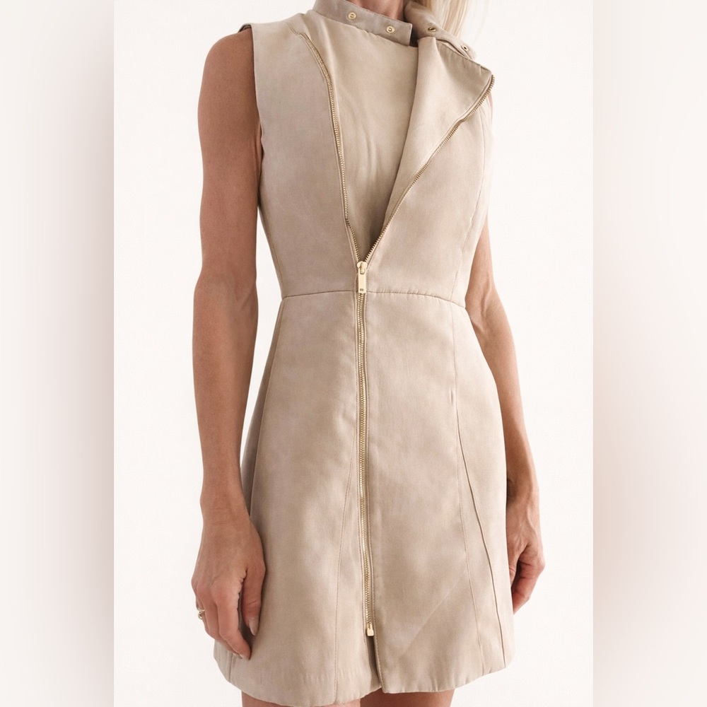 Zara NWT XS Suede Effect Zip Dress – Taupe